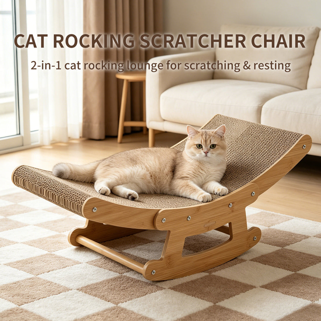 Indoor cat with cat scratcher near couch — Petova