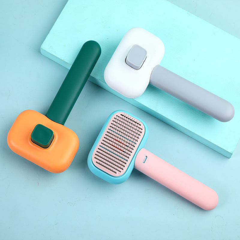 Stainless steel pet comb teeth close-up — lift loose hair between baths