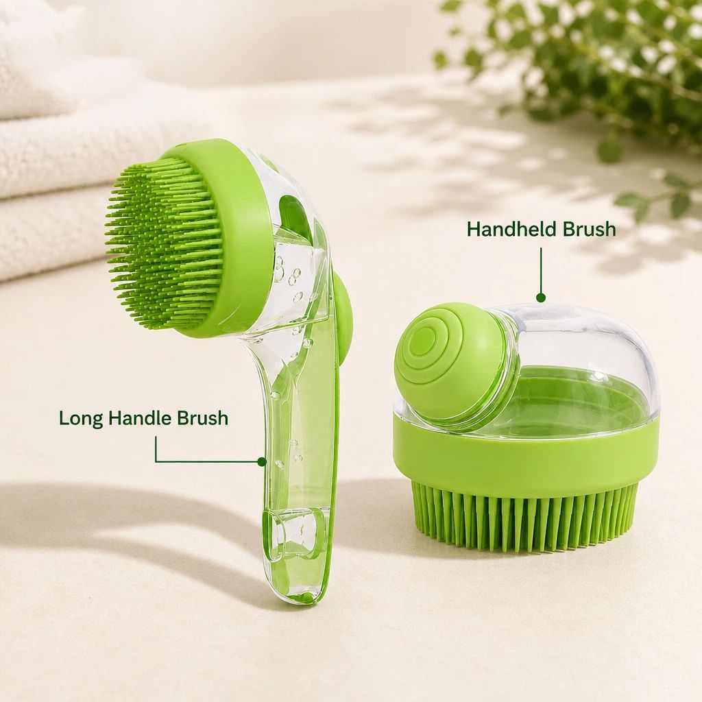 Pet bath brush in use
