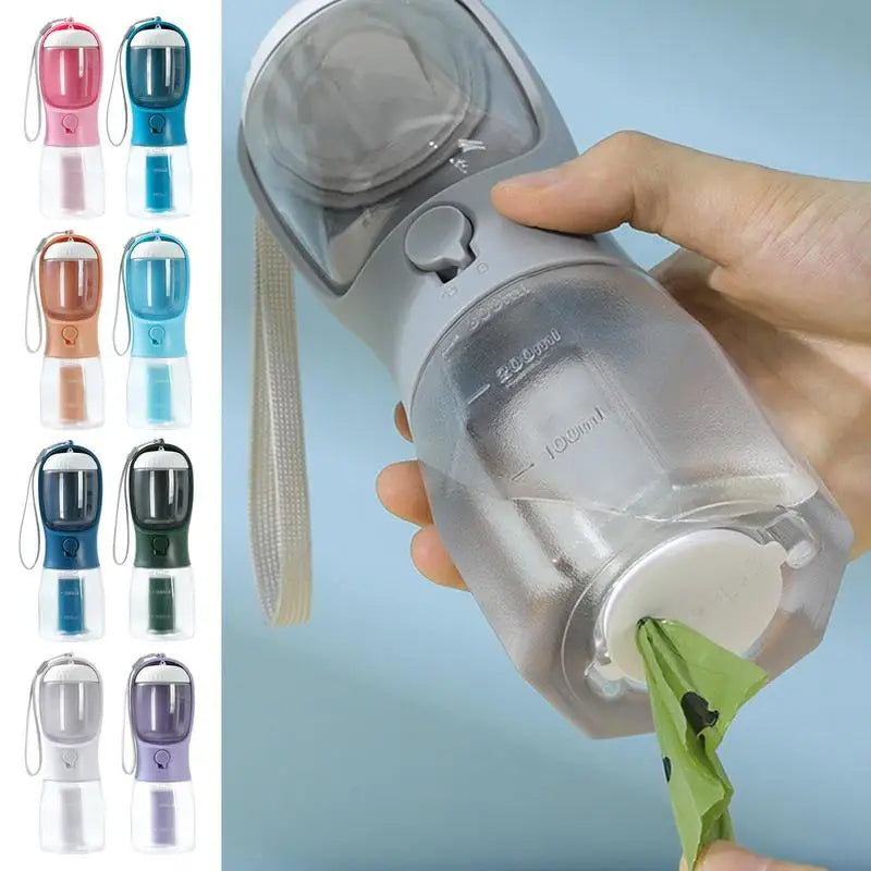 Portable 3-in-1 Pet Travel Cup – Water, Food & Poop Bag Holder