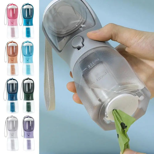 Portable 3-in-1 Pet Travel Cup – Water, Food & Poop Bag Holder