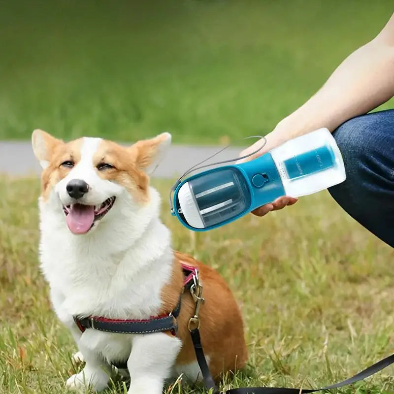 Portable 3-in-1 Pet Travel Cup – Water, Food & Poop Bag Holder