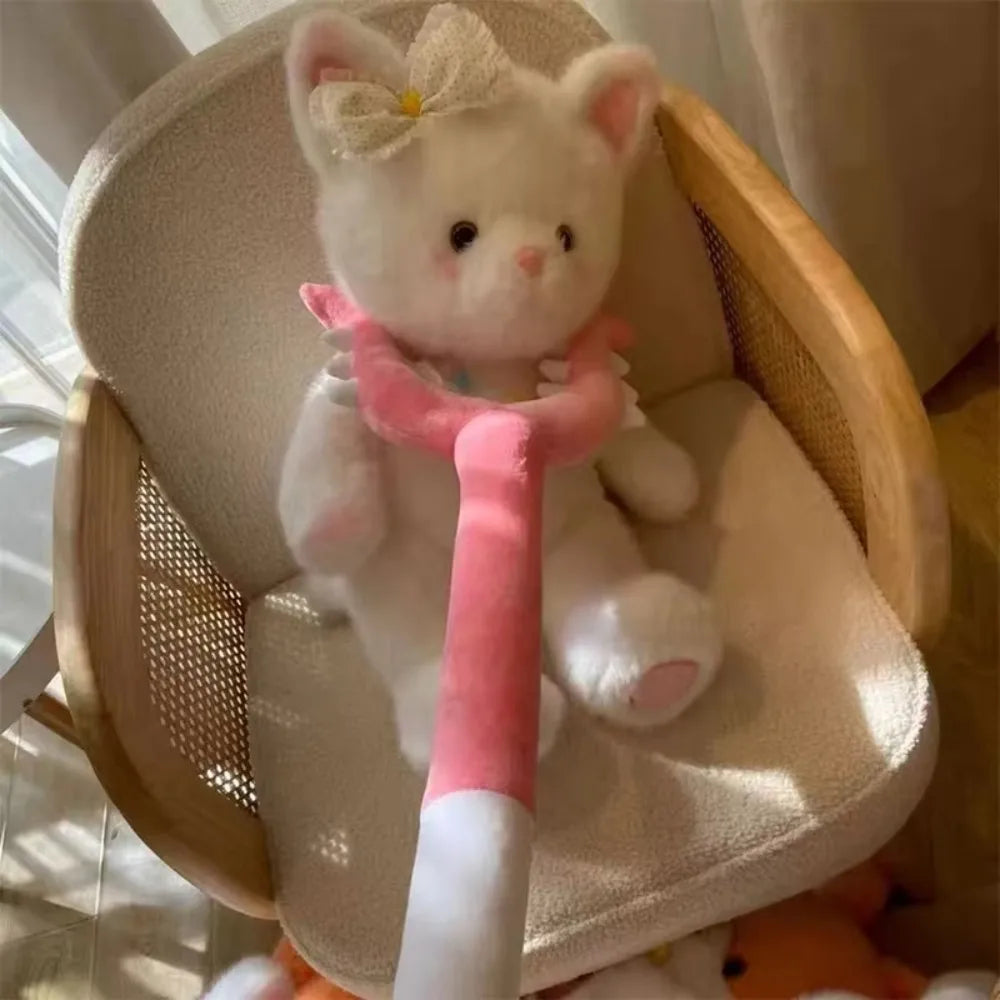 plush crusade stick cat toy — playful interrogation skit scene