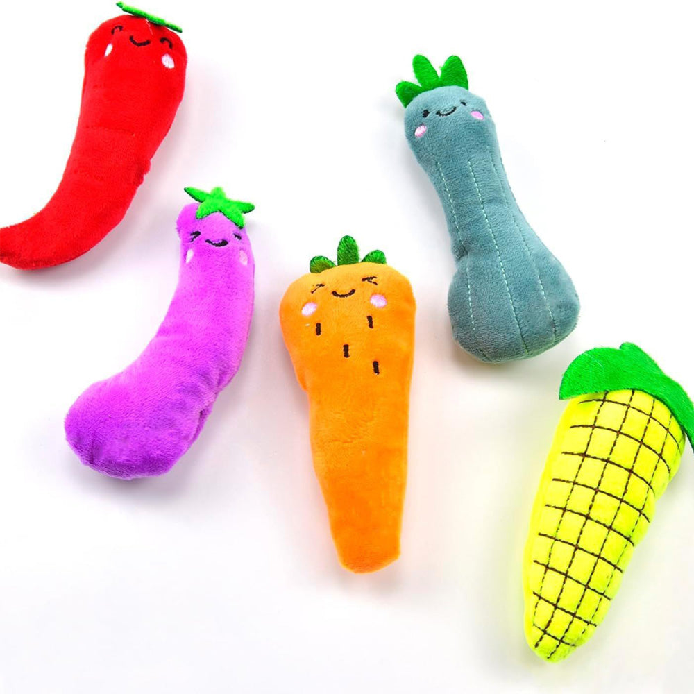 Soft plush catnip kick toy set of five vegetable shapes — US warehouse