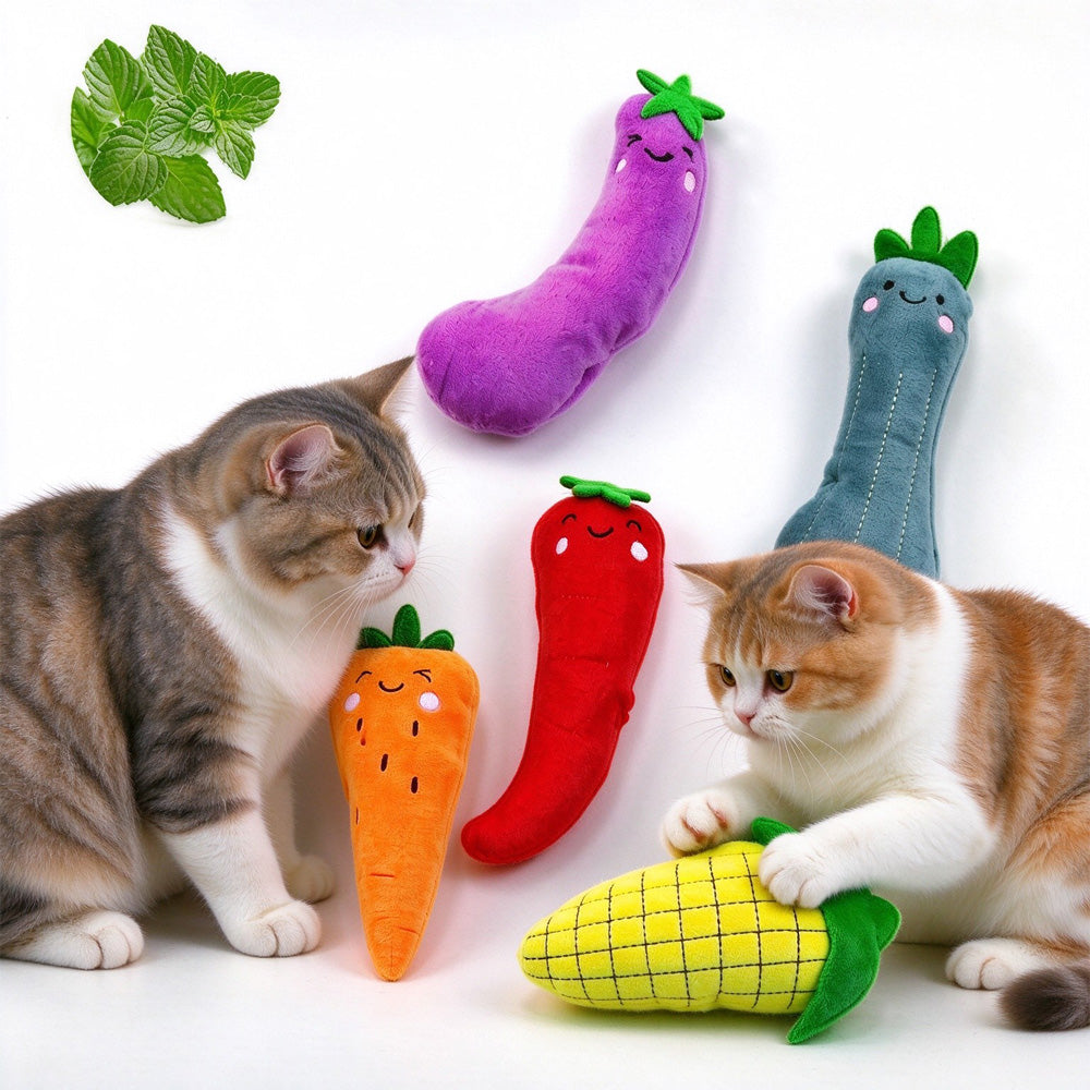 Vegetable catnip kick toys 5-pack plush for indoor cats — hug-kick play