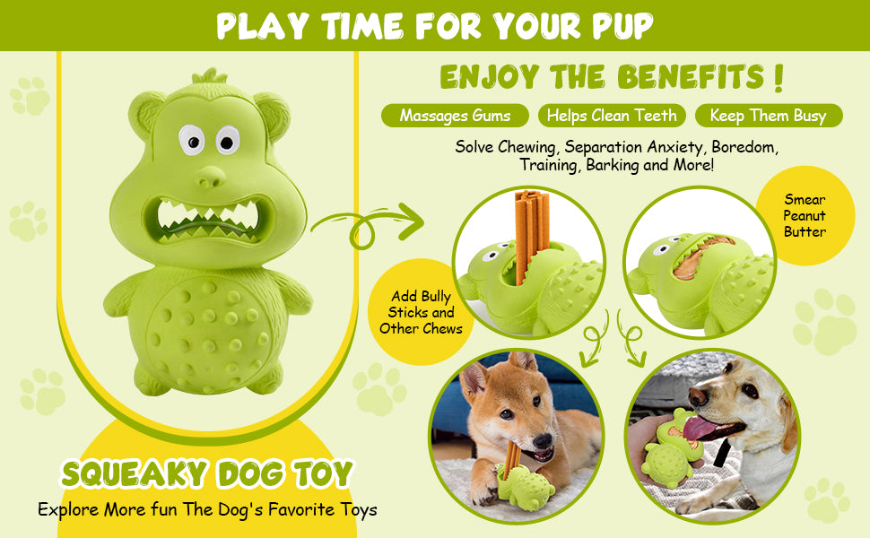 Tough rubber dog chew toy squeaky fillable design