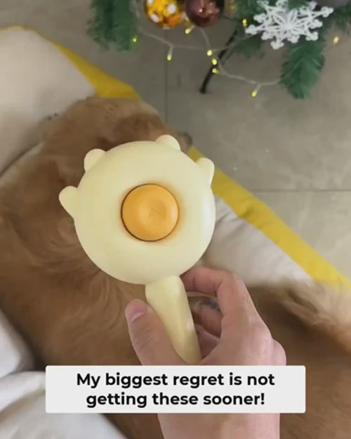 Self-cleaning deshedding brush — one button pushes out a large clump of loose pet hair